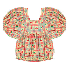 Piupiuchick - Amarillo | Blusa con volante y estampado de cerezas