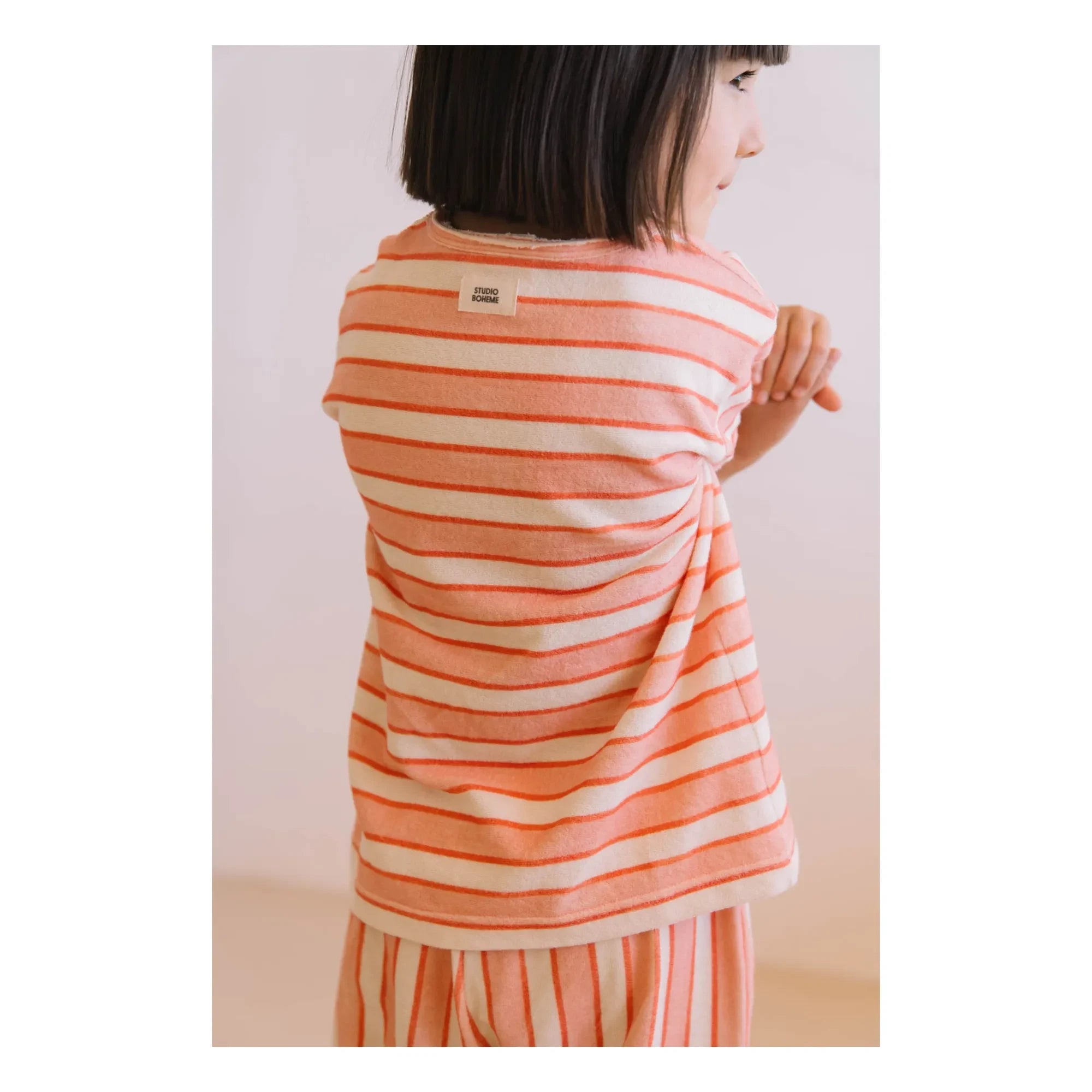 Studio Bohème - Camiseta de Algodón Orgánico Básica de Rayas | Rosa