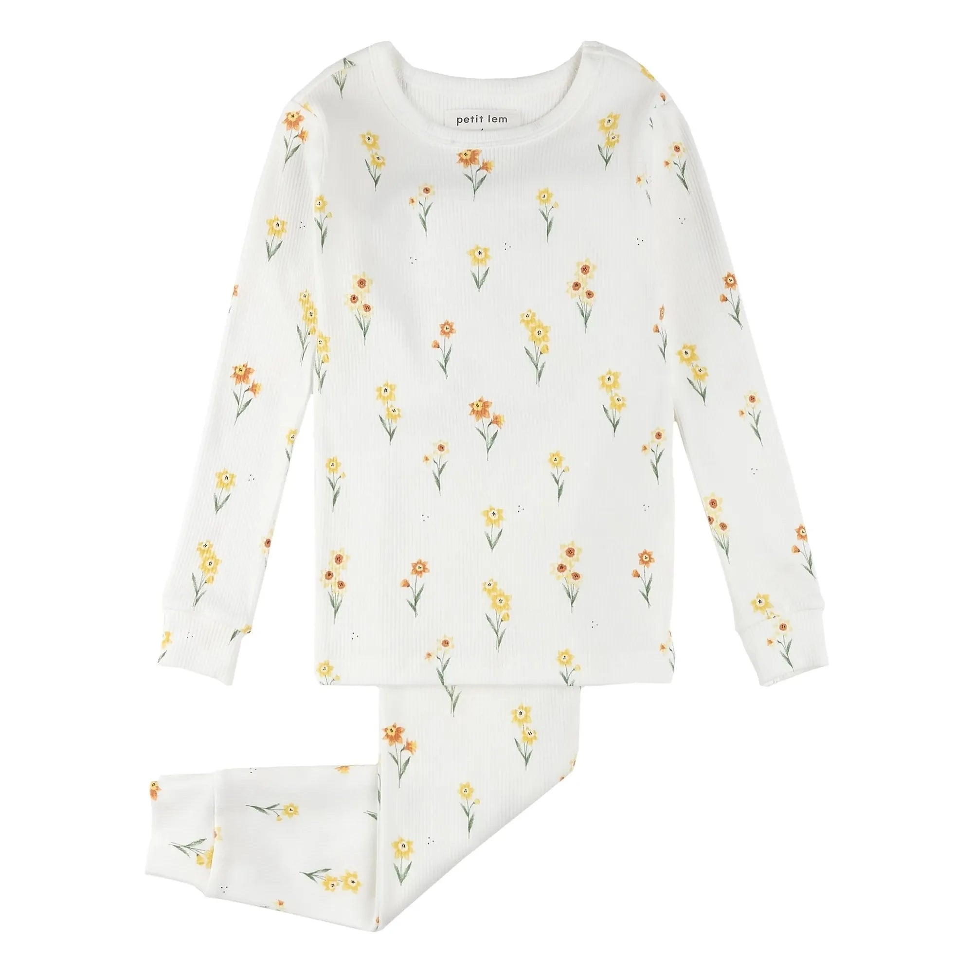 Petit Lem - Pijama de punto acanalado Nergis de algodón orgánico | Marfil