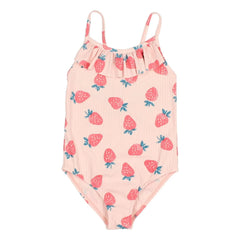 Búho - Bañador con fresas en relieve | Rosa palo