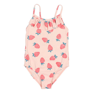 Búho - Bañador con fresas en relieve | Rosa palo