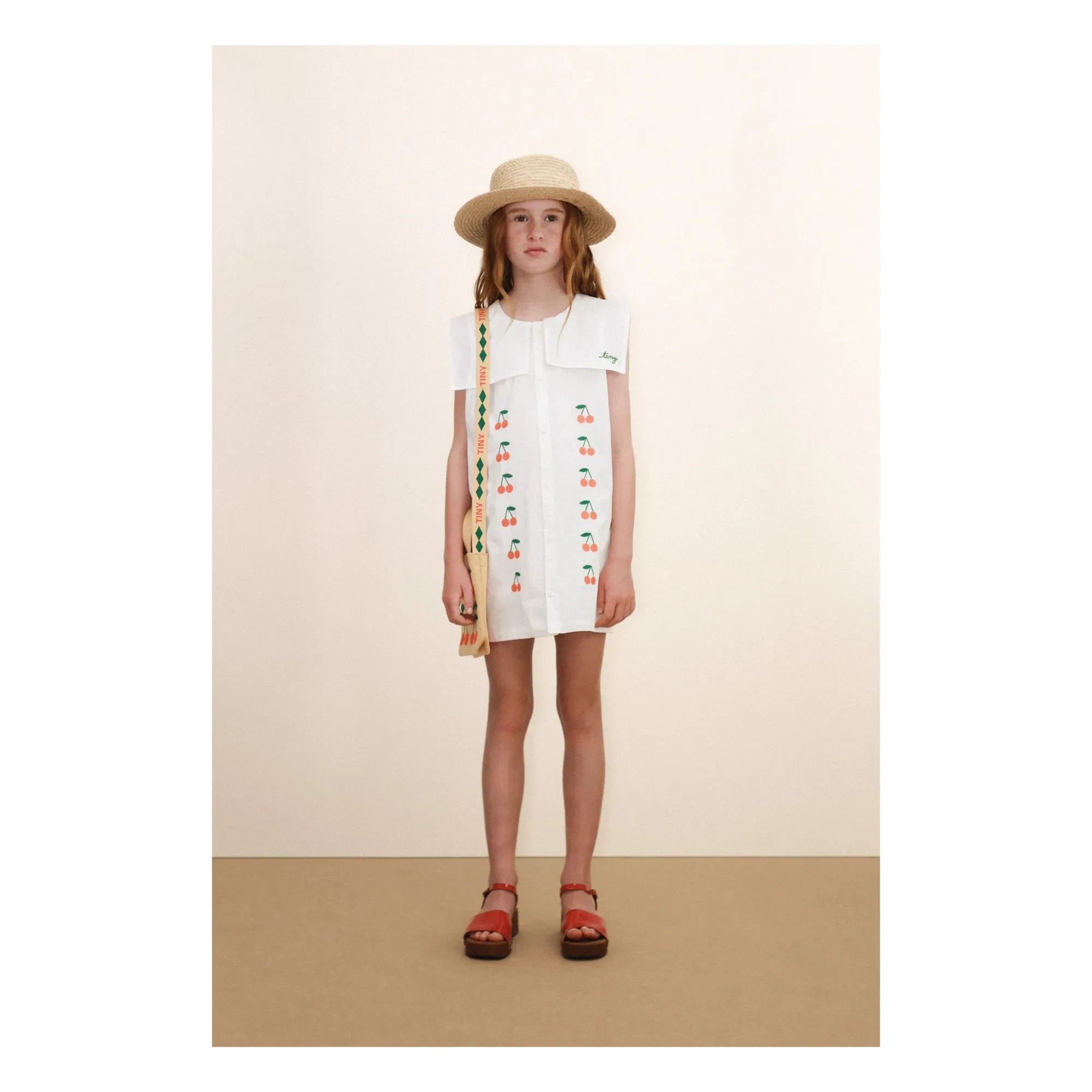 Tinycottons - Vestido con cuello de cerezas | Blanco