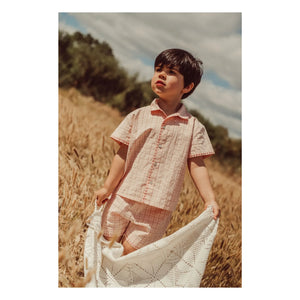 THE LiTTLE POETS - Camisa bordada de Álvaro a cuadros de algodón orgánico | Rosa Claro