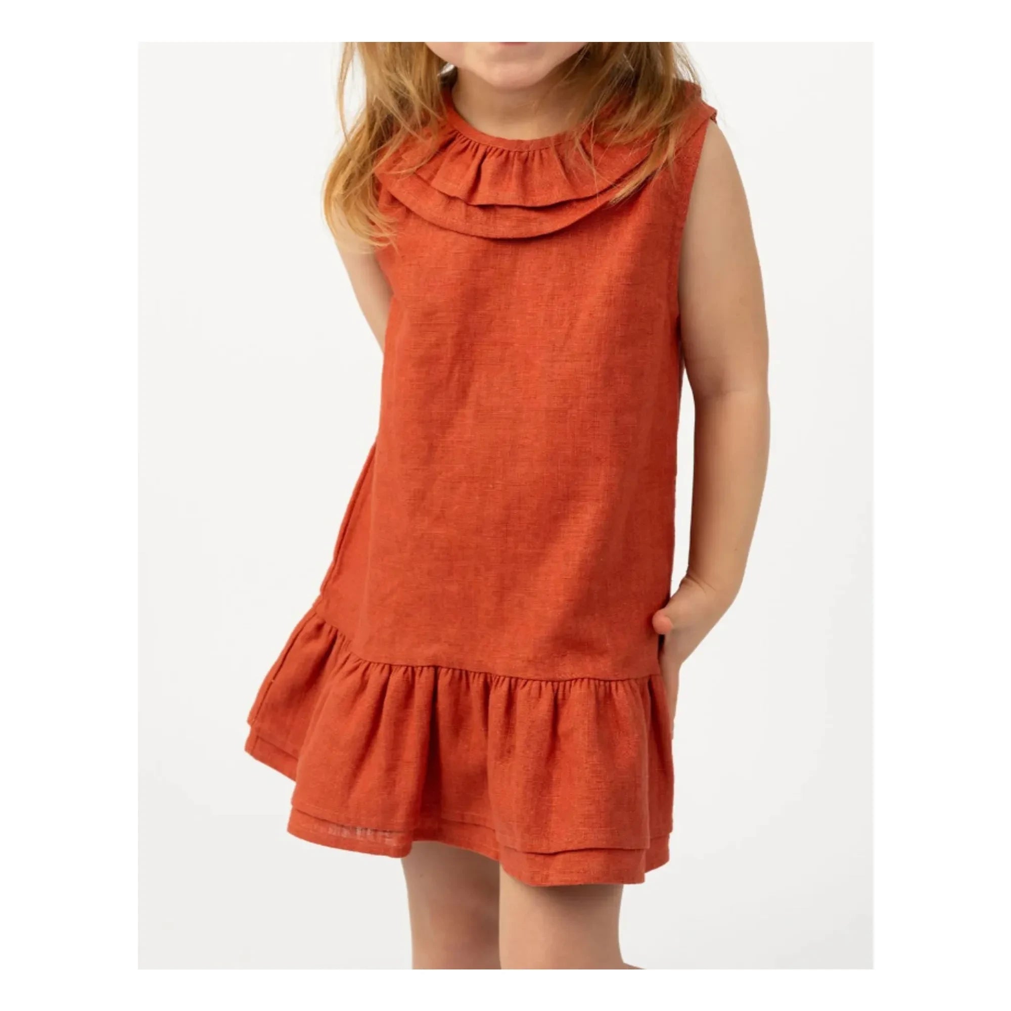 Donsje - Vestido de lino Michelle | Rojo pálido