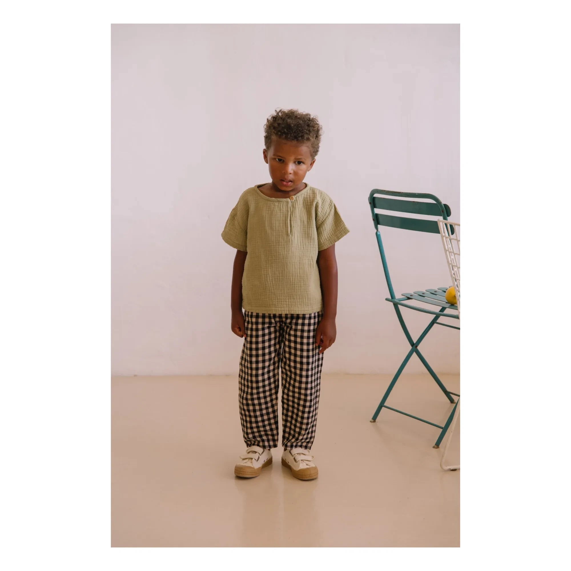Studio Bohème - Pantalón de gasa de algodón orgánico Vichy Cousin | Negro
