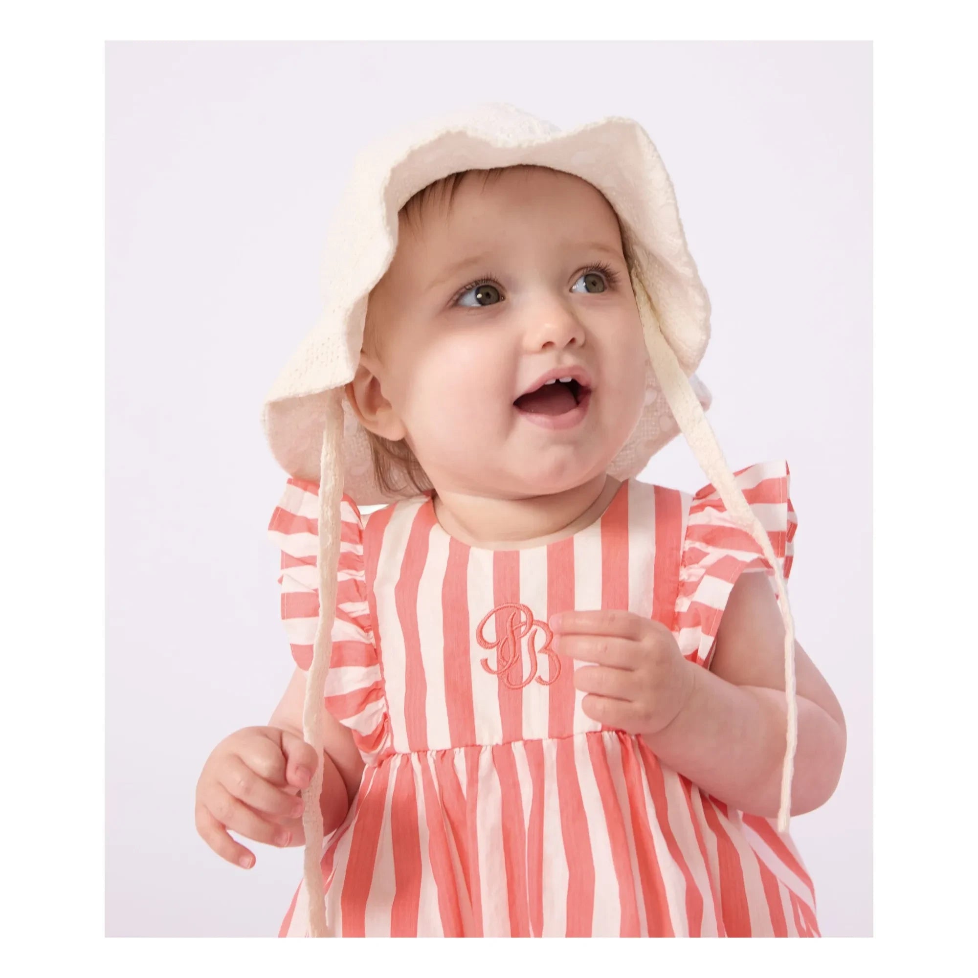 Petit Bateau - Conjunto de vestido y braguita de algodón orgánico seersucker a rayas | Coral