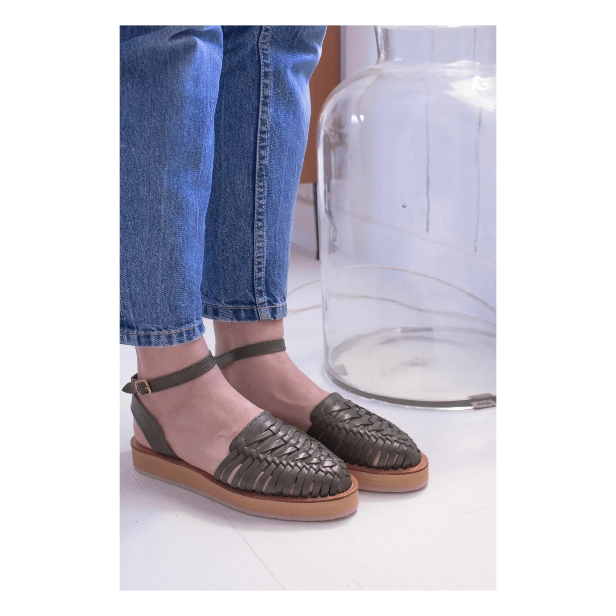 Mapache - Sandalias de cuña | Verde oliva