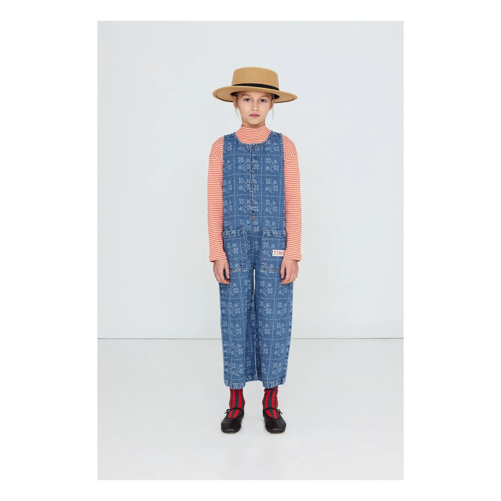 Tinycottons - Çiçekli Denim Salopet | Mavi