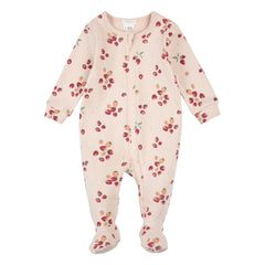 Petit Lem - Pijama con pies Fresa Rib Canalé Algodón Orgánico | Rosa