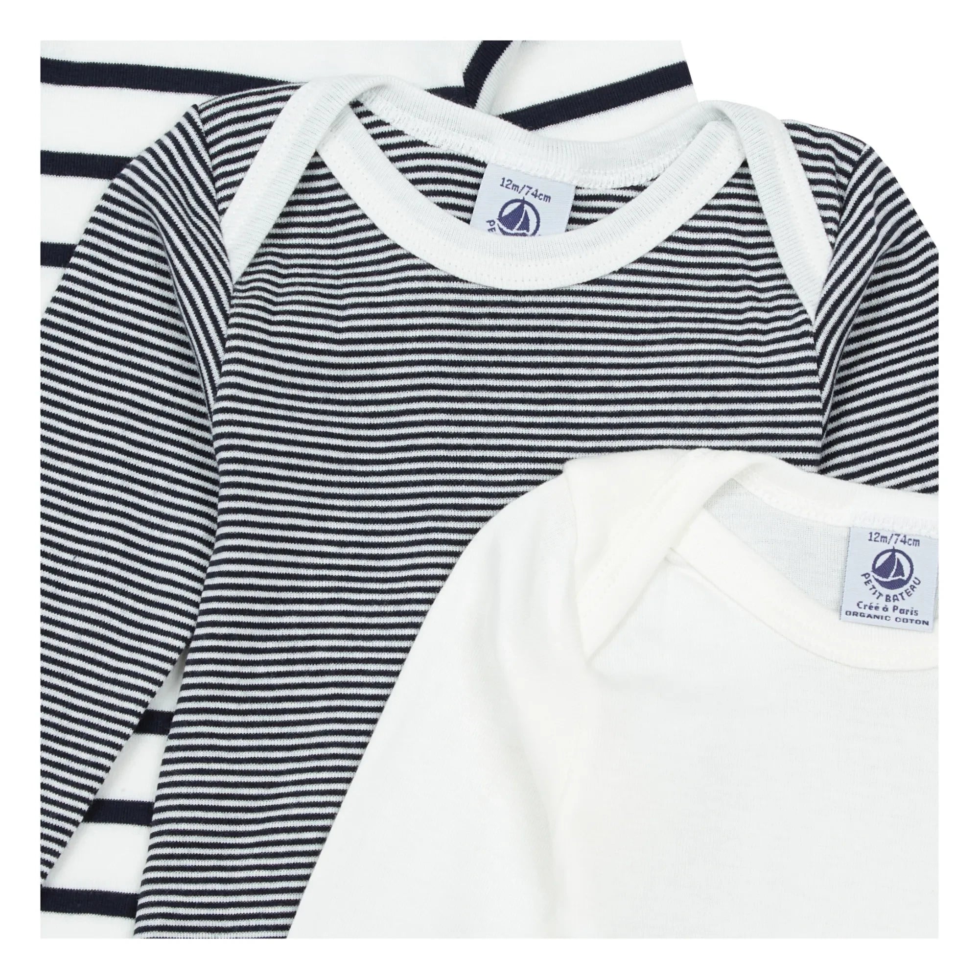 Petit Bateau - Conjunto de 3 peleles de algodón orgánico a rayas para bebé | Azul