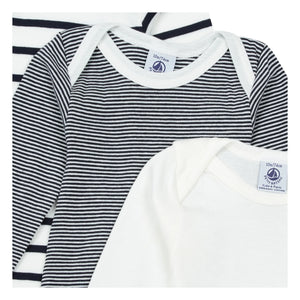 Petit Bateau - Conjunto de 3 peleles de algodón orgánico a rayas para bebé | Azul