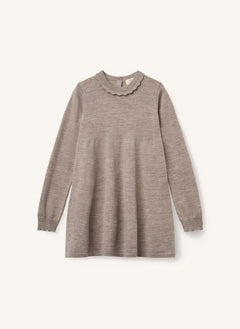 Copenhagen Colors - Merinos Yünü Dalgalı Yakalı Elbise | Taupe brown