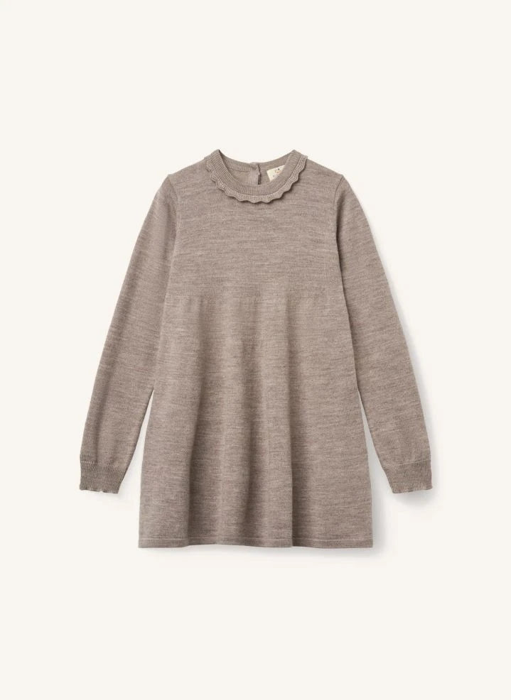 Copenhagen Colors - Merinos Yünü Dalgalı Yakalı Elbise | Taupe brown