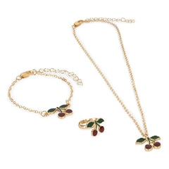 Konges Sløjd - Set de collar, pulsera y anillo de cereza | Dorado