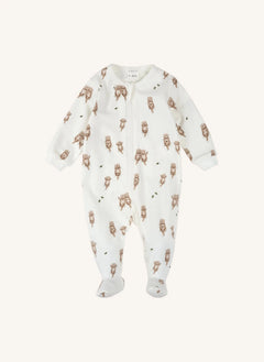 Petit Lem - Pijama enterizo con pies de algodón orgánico | Ecru