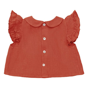 Donsje - Blusa de lino Mimi con cuello Claudine | Rojo pálido