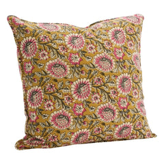 Madam Stoltz - Funda de cojín con estampado floral | Mostaza