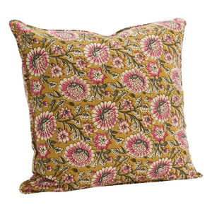 Madam Stoltz - Funda de cojín con estampado floral | Mostaza