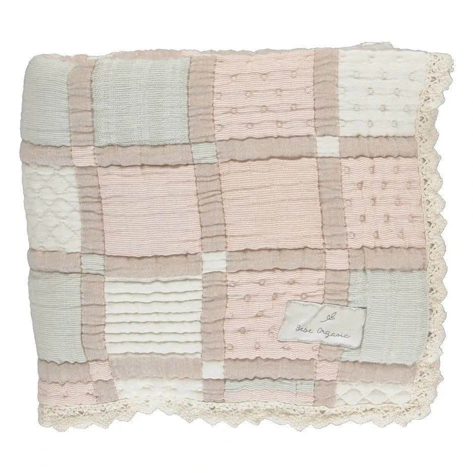 Bebe Organic - Organik Pamuklu Patchwork Battaniye | Pudra Pembe