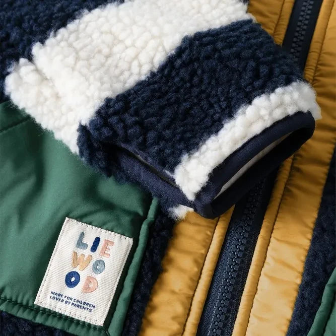 Liewood - Chaqueta estilo sherpa a rayas Noam, hecha de fibras recicladas | Azul marino
