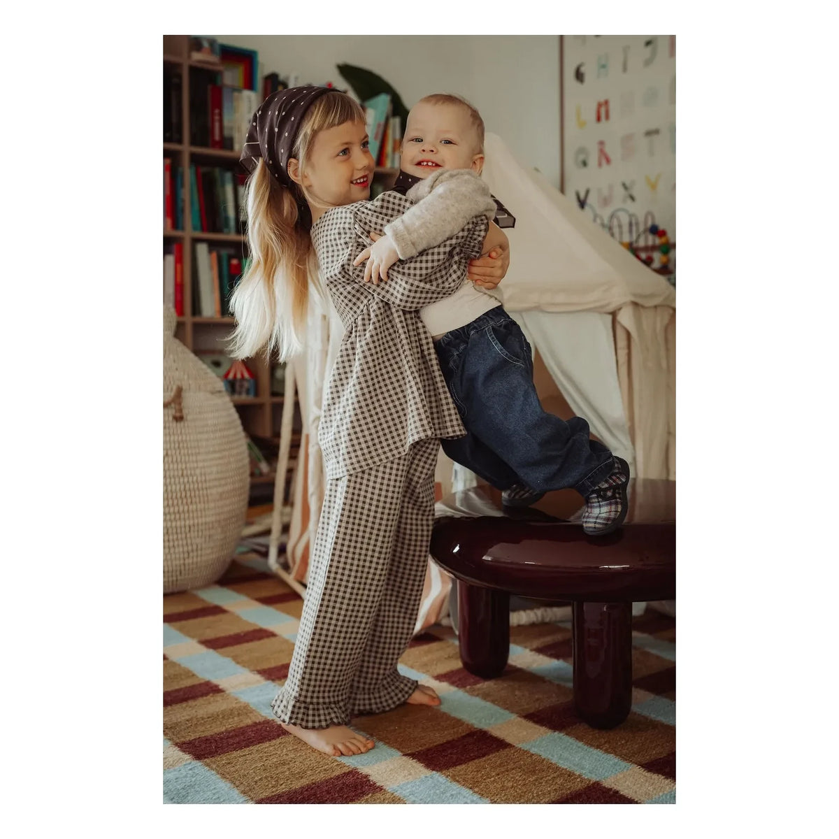 Fliink - Ella Pantalón a cuadros de algodón orgánico | Marrón