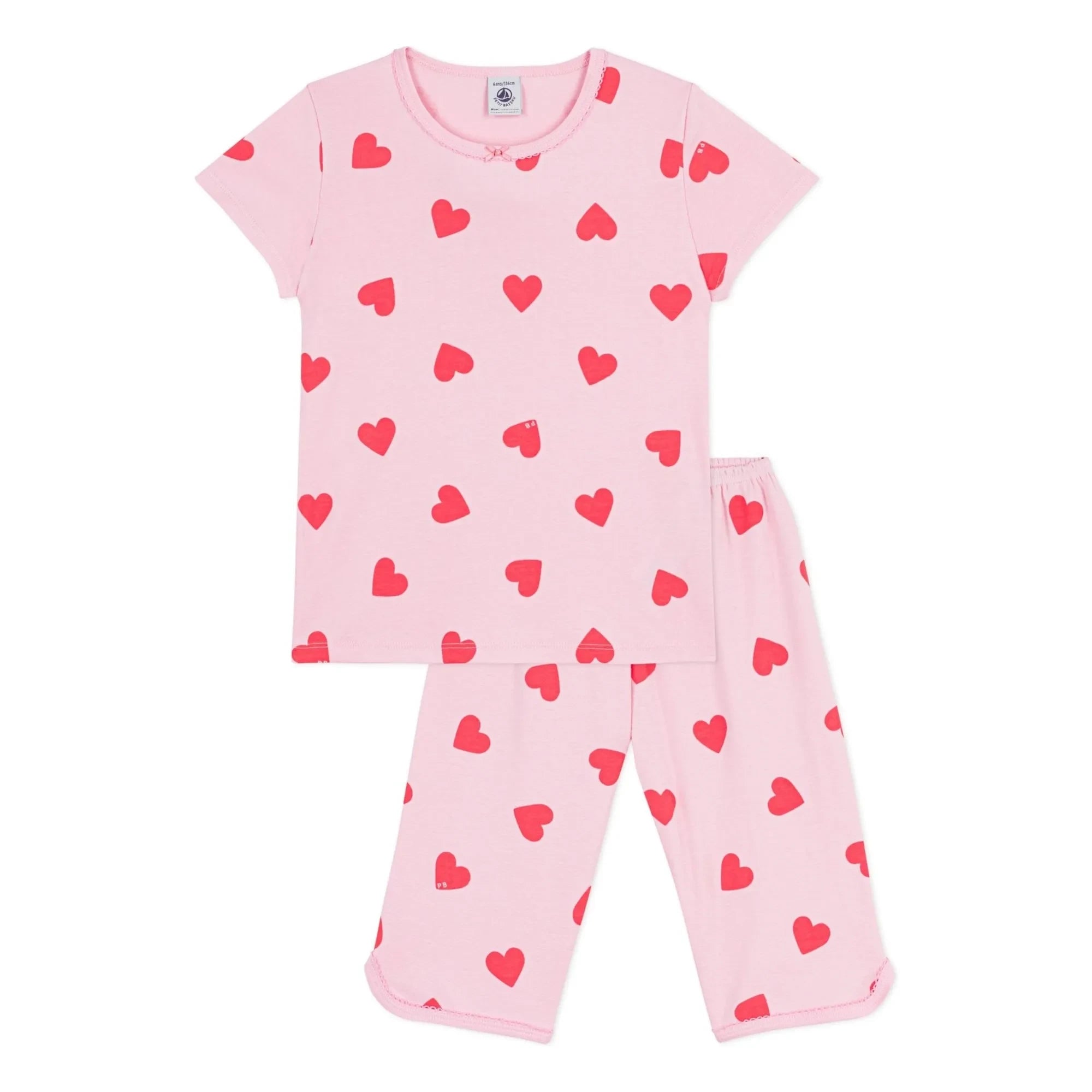 Petit Bateau - Pijama Capri con Corazones | Rosa