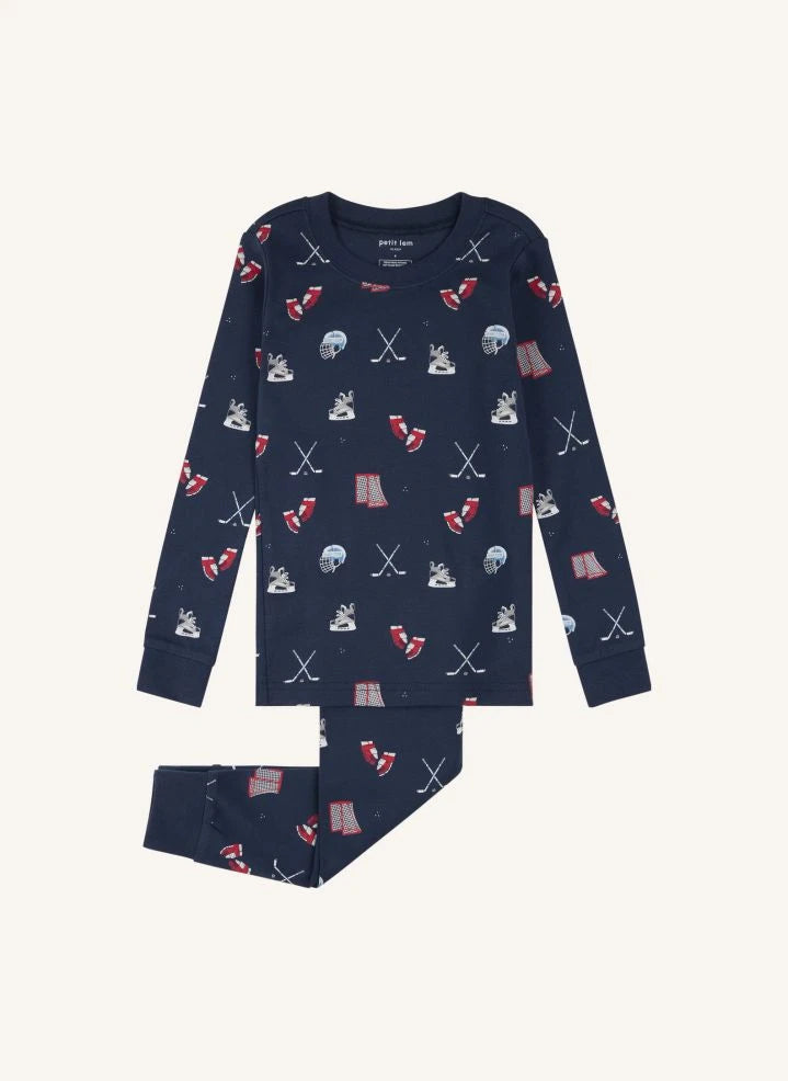 Petit Lem - Pijamas de algodón orgánico con estampado de hockey | Azul marino