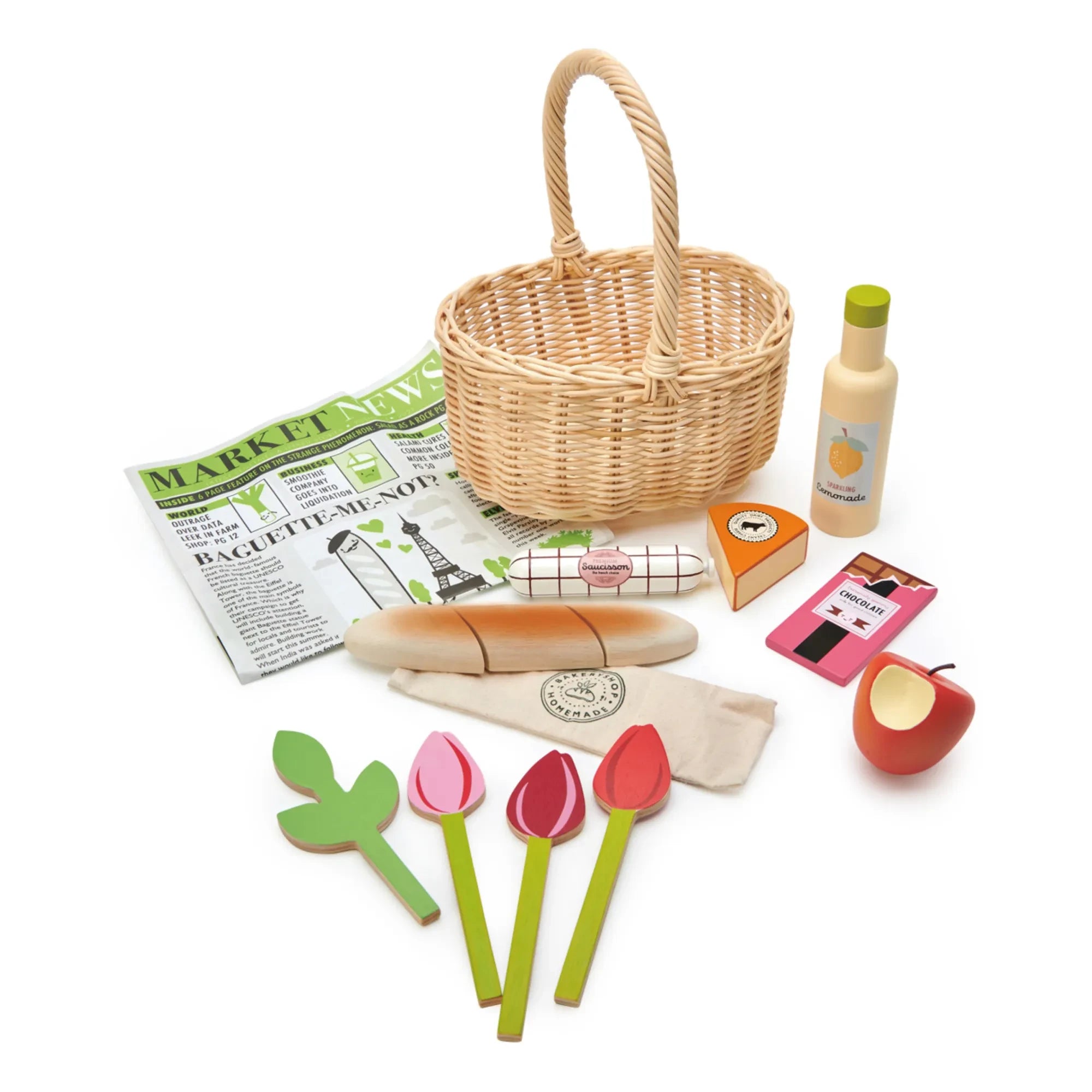 Tender Leaf Toys - Cesta de la compra diaria del mercado