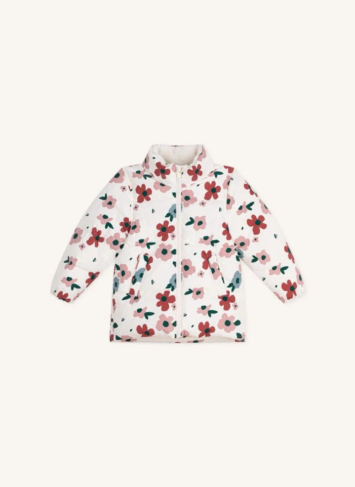 Petit Bateau - Çiçek Desenli Şişme Mont | Ekru