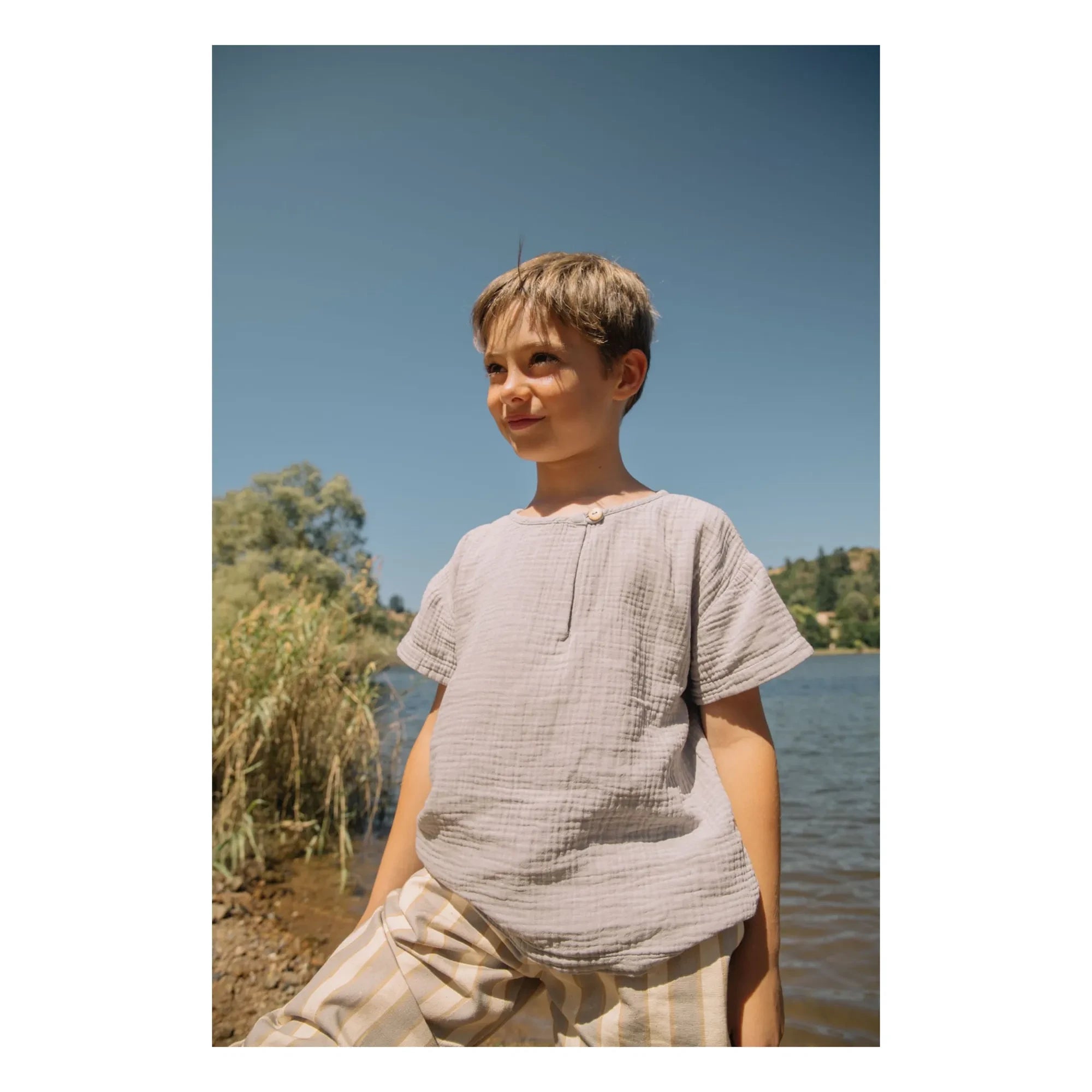 Studio Bohème - Camiseta de gasa de algodón orgánico Orso | Gris azulado