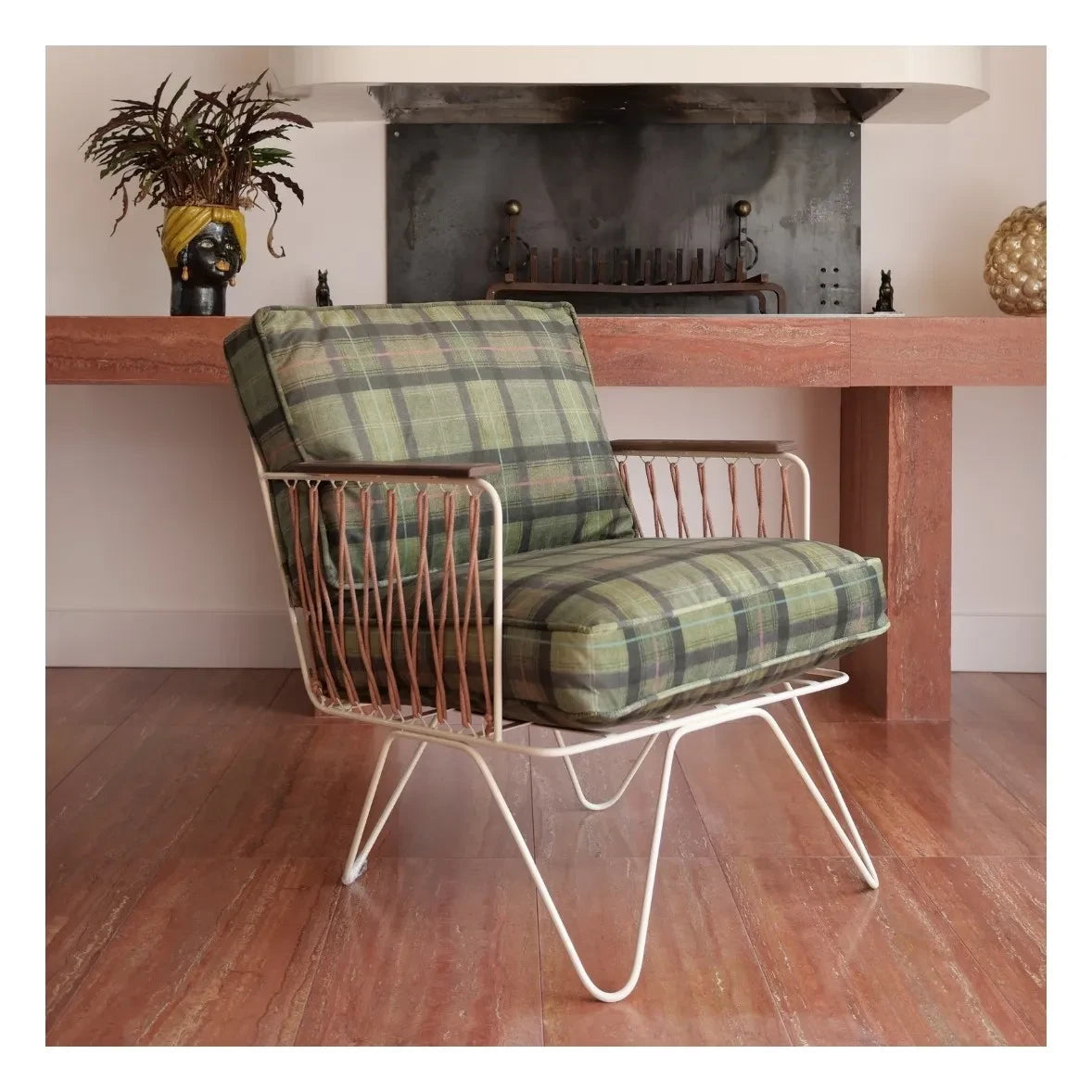 Honoré - Sillón Croisette de terciopelo tartán | Verde