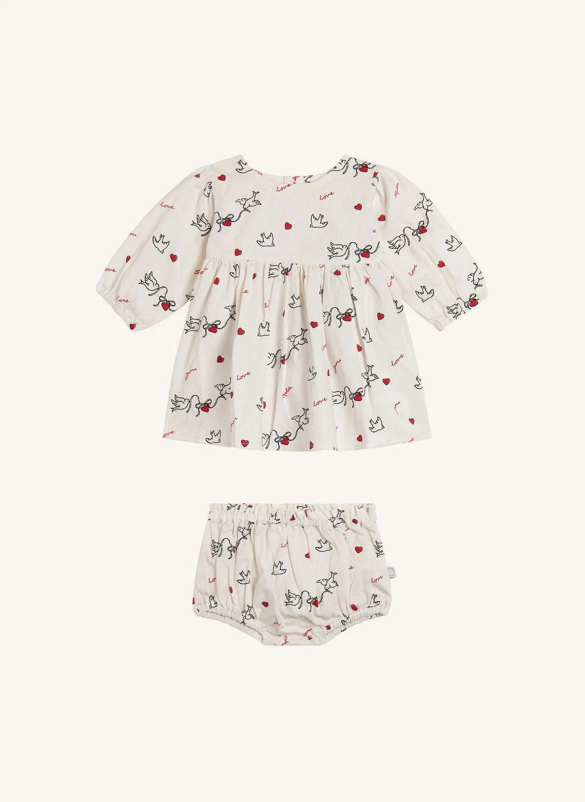 Stella McCartney Kids - Vestido con estampado de pájaros y conjunto de shorts con braga | Marfil