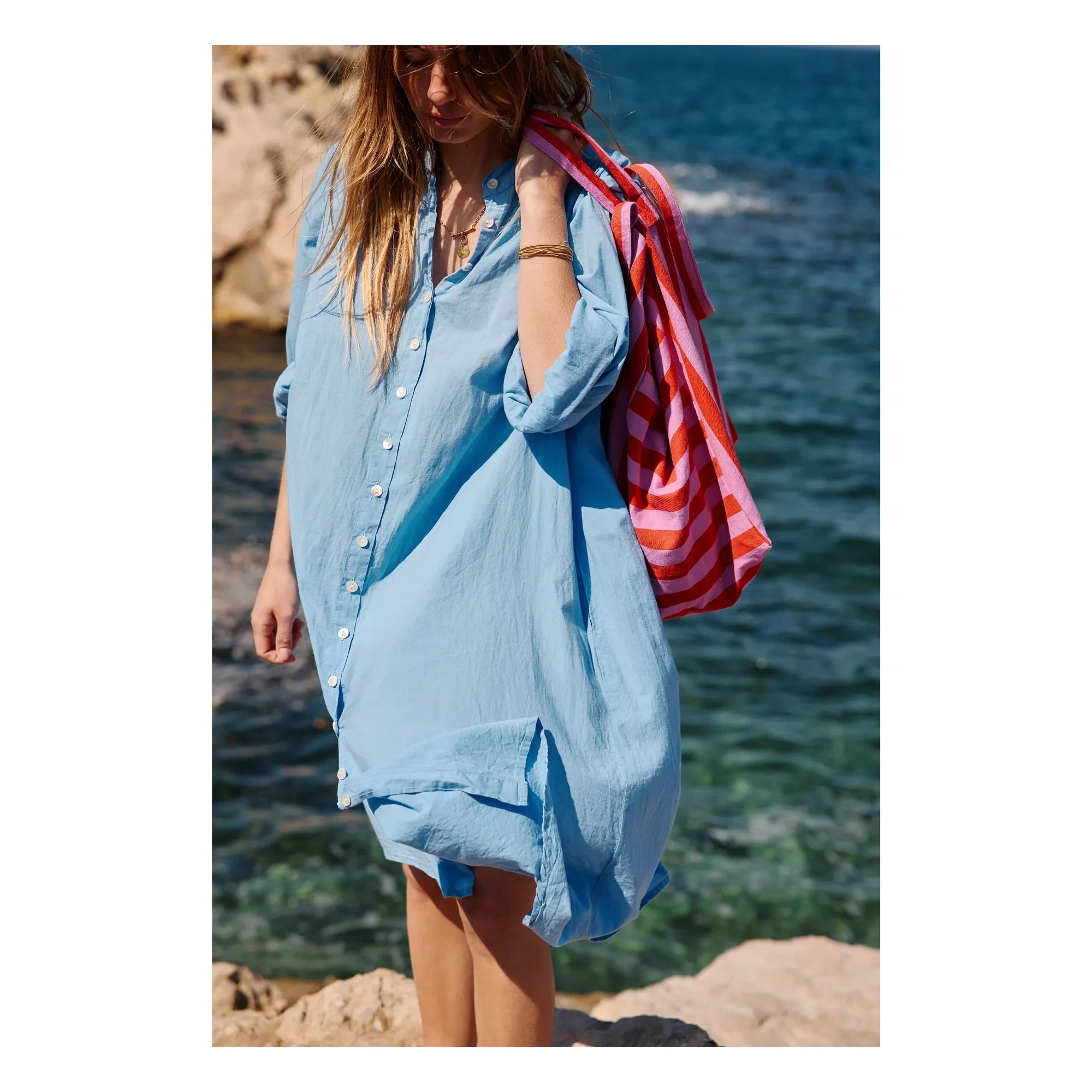 Rose in April - Bolso tote a rayas Elisa | Rosa