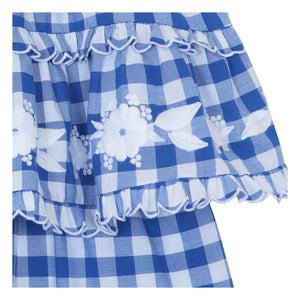 Tartine et Chocolat - Blusa bordada y conjunto de pantalón corto de cuadros | Azul real