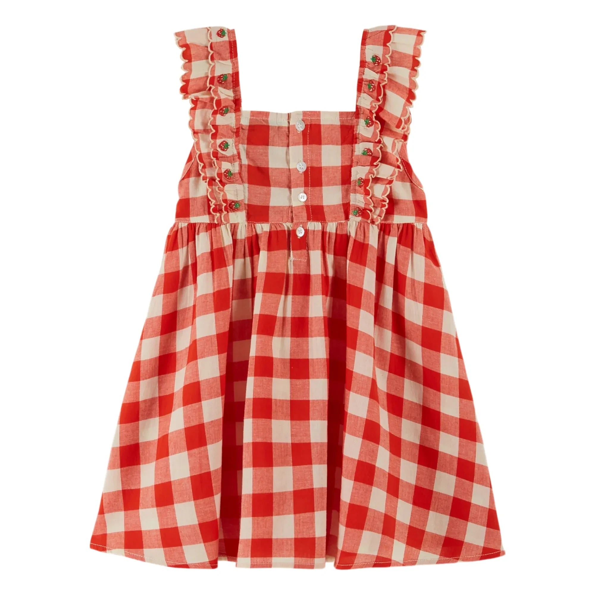 Emile et Ida - Vestido de algodón orgánico con bordado de cuadros | Rojo