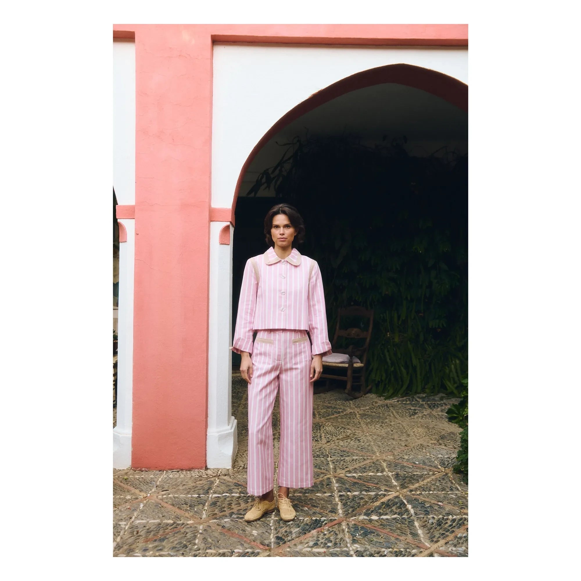 Maria de la Orden - Chaqueta a rayas de algodón Clover | Rosa