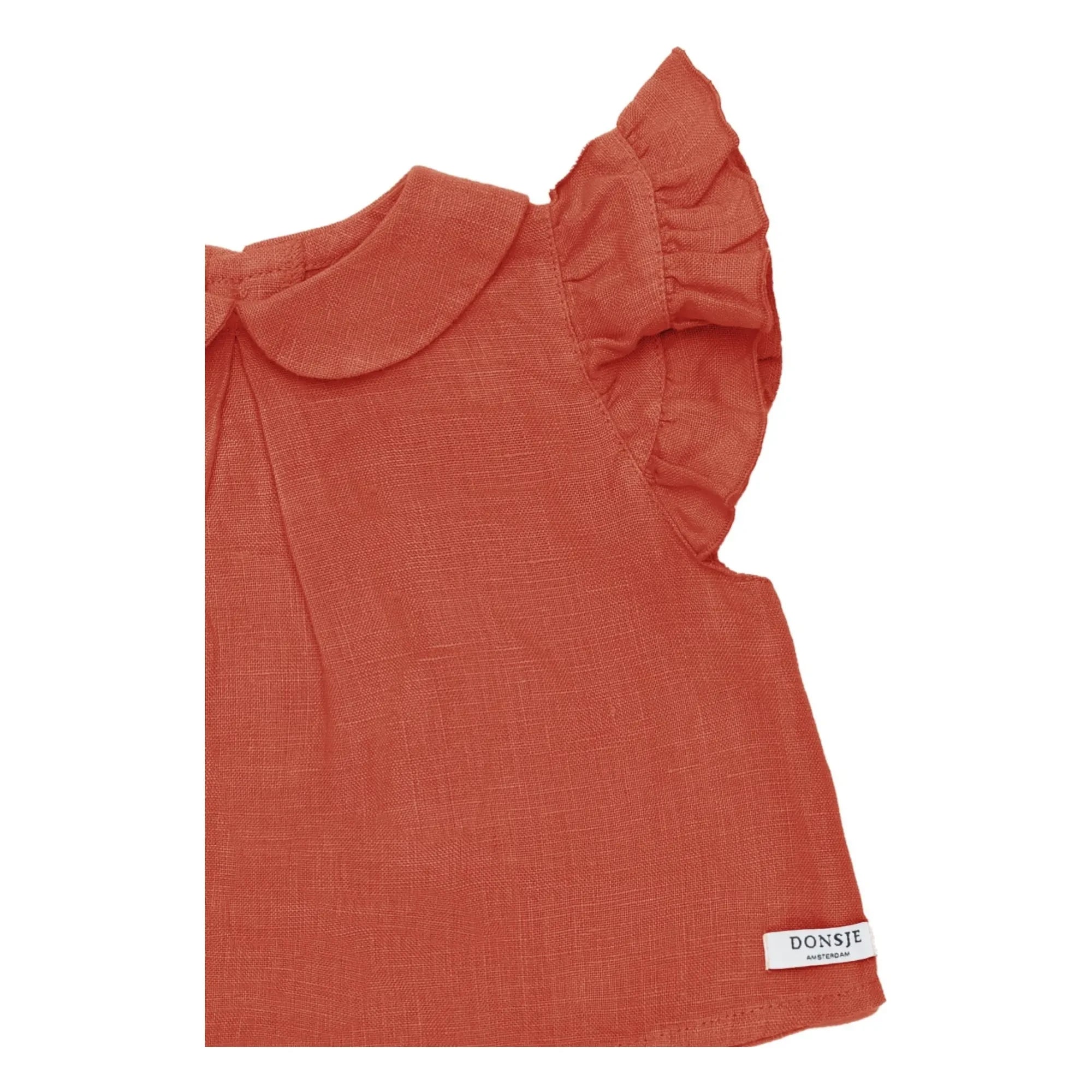 Donsje - Blusa de lino Mimi con cuello Claudine | Rojo pálido