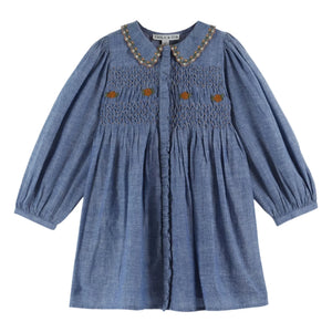 Emile et Ida - Vestido de nido de abeja azul