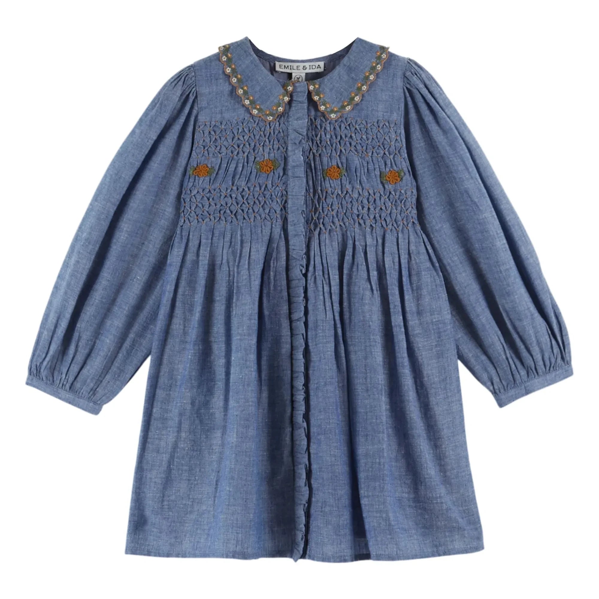Emile et Ida - Vestido de nido de abeja azul