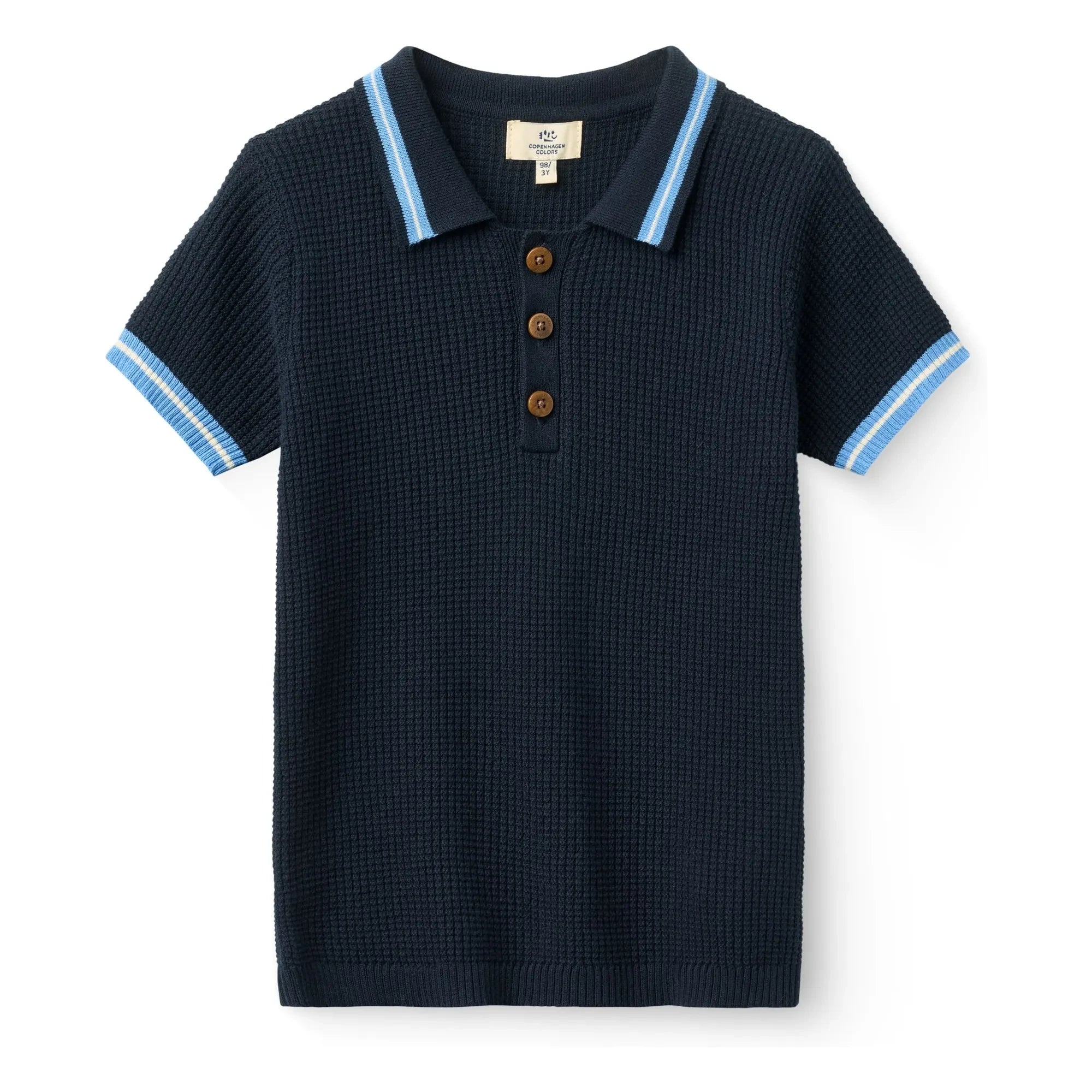 Polo de algodón orgánico Copenhagen Colors - acanalado con rayas en contraste | Azul marino