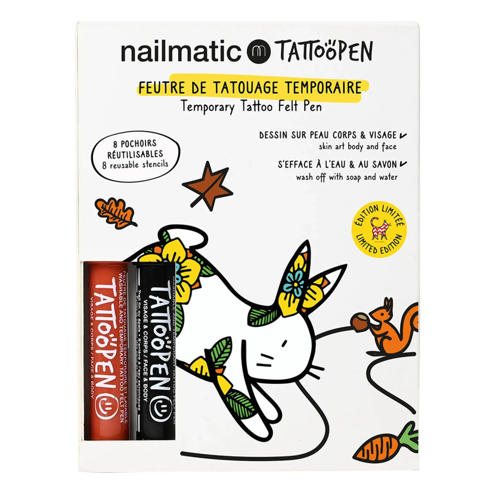 Nailmatic Kids - Bunny x AMI IMAGINAIRE Tattoopen ve Yeniden Kullanılabilir Şablon Seti
