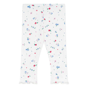 Petit Bateau - Leggings acanalados con estampado floral | Blanco
