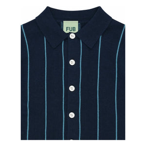 FUB - Camisa a rayas de algodón orgánico de malla extrafina | Azul marino