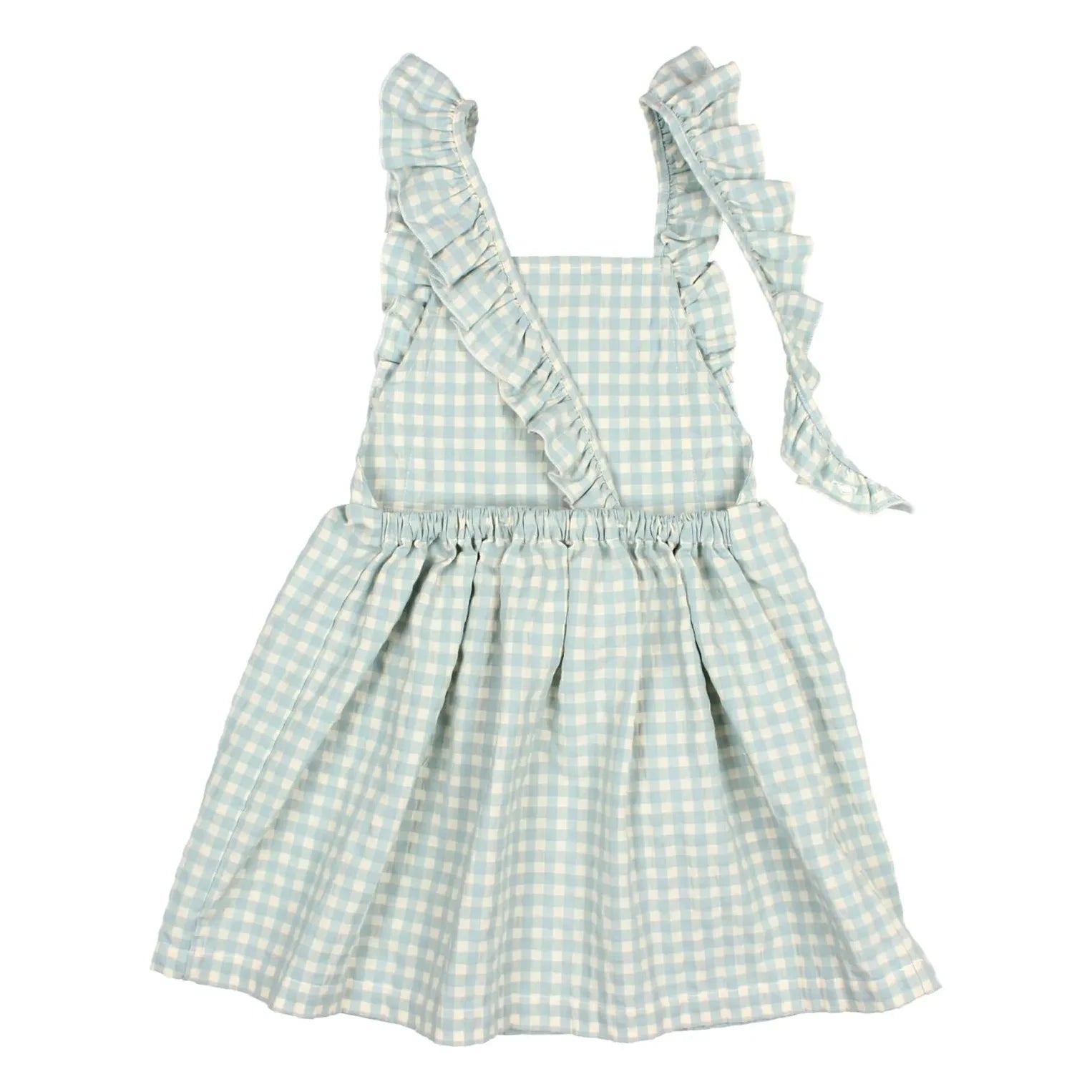 Búho - Vestido de algodón orgánico seersucker con estampado de cuadros Gingham | Aqua