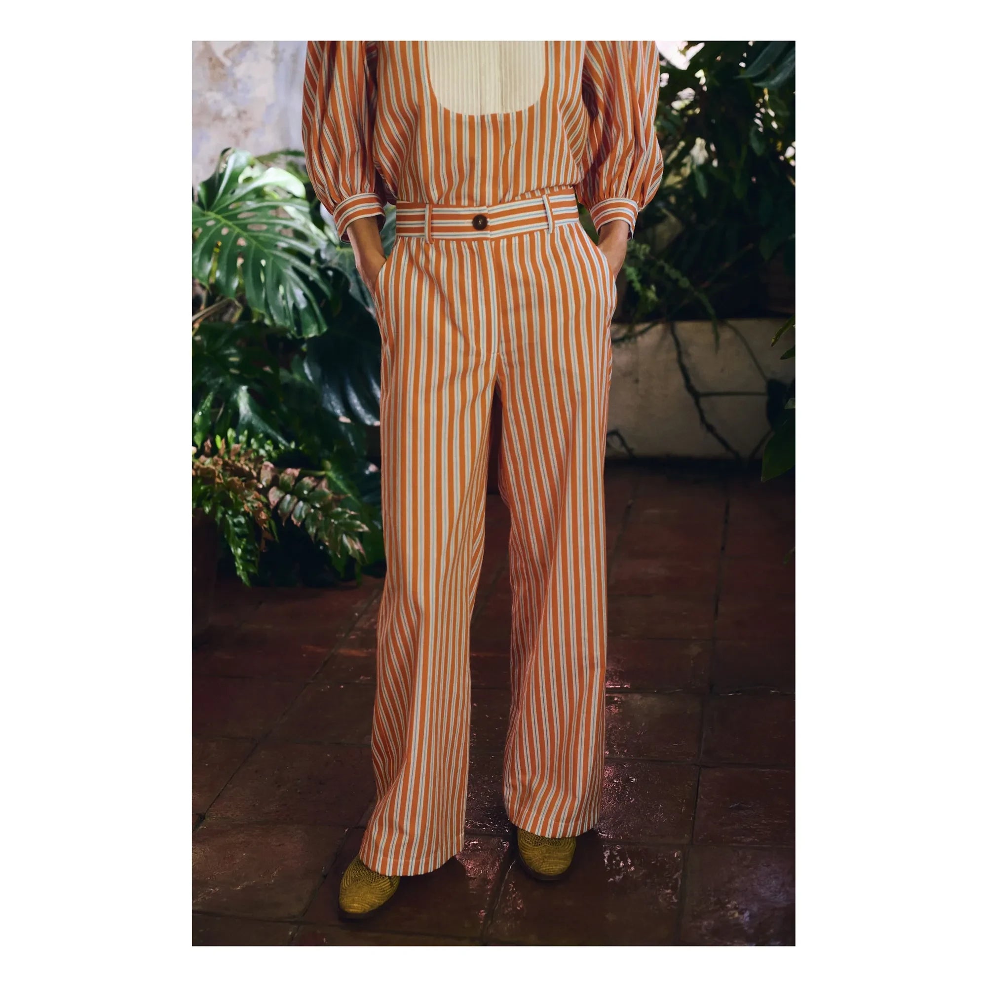 Maria de la Orden - Pantalón de rayas de algodón Romeo | Naranja