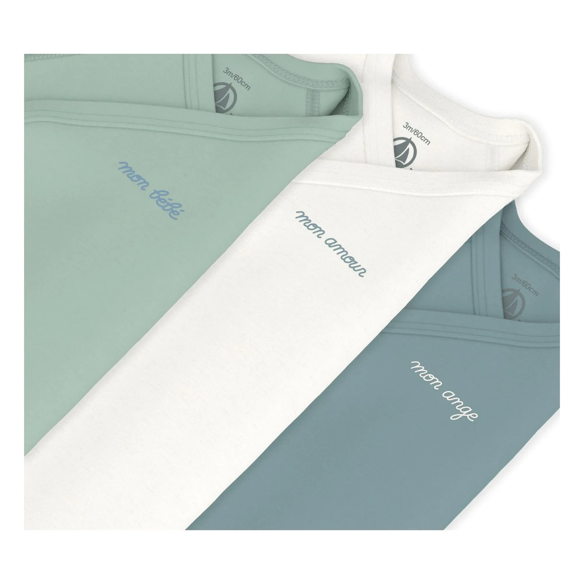 Petit Bateau - Conjunto de 3 bodys cruzados de algodón orgánico Mon Bébé | Azul