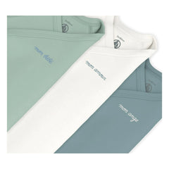 Petit Bateau - Conjunto de 3 bodys cruzados de algodón orgánico Mon Bébé | Azul