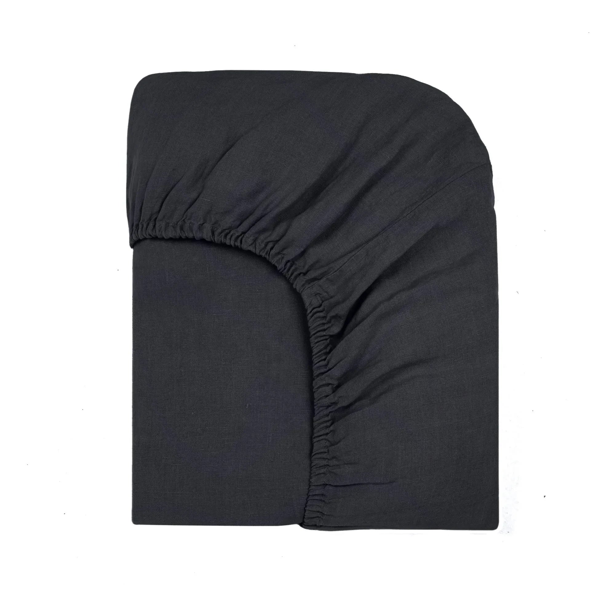 Comunidad de bienes - Sábana bajera de lino lavado con elástico | Negro