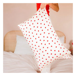 Funda de almohada de seda de morera Emily's Pillow con estampado de corazón | Crema
