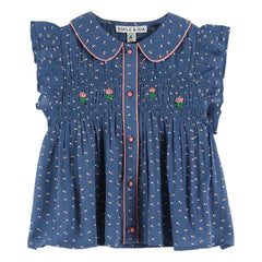 Emile et Ida - Blusa smock con flores azules